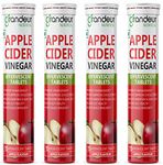 GRANDEUR The Plant Based Apple Cider Vinegar Tablets For Weight Management, Easy Disgestion, Acv For Weight Management With Pomegranate Extract, Vit B6, B12 - No Added Sugar, 60 Tablets Pack Of 4