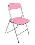 HOMION Folding, Desk Chair, Padded Light Weight, Space Saving, Silver Frame, Faux Leather Padded Seat (Pink)