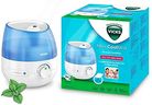 Vicks Mini Cool Mist ultrasonic humidifier - Adjustable mist control - 1.8 L Tank - Home use in bedrooms, offices, nurseries - Rooms to 15m2 - Quiet operation - Essential oil pads included - VUL525