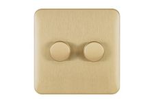 Schneider Electric Lisse Screwless Deco - Double Universal 2 Way Dimmer Light Switch, 250W/VA, GGBL6022CSBS, Satin Brass