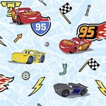 Komar TD5-0003 Disney Fleece Wallpaper Lets 1 Roll-Size: 10.05 x 0.53 m-Children's Bedroom, Lightning, Racing Car, Colourful, 0.5W x 10.1L m