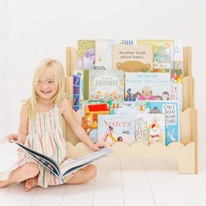 Fable Twig Toddler Bookshelf with Scalloped Shelves to Show Covers of Books - 3-Tier Montessori Kids Bookcase for Bedroom, Playroom, Nursery, or Classroom - Wooden Kid Book Shelf Rack for Floor