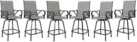 MFSTUDIO Outdoor Bar Stools Set of 6, Swivel Bar Height Patio Chairs Outdoor Barstools High Top Patio Swivel Bar Chairs with Armrest, Breathable Textilene, Grey