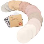 Organic Bamboo Nursing Pads - 14 Washable Breastfeeding Pads, Wash Bag, Reusable Breast Pads for Breastfeeding, Nipple Pads for Breastfeeding, Breastfeeding Essentials (Neutrals, XL 14cm)