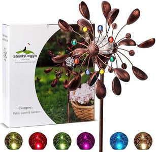 Solar Wind Spinner New 75in Jewel Cup LED Lighting Solar Powered Glass Ball with Kinetic Wind Spinner Dual Direction, Solar Windmill Spinner for Patio Lawn & Garden, Yard Spinner