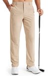 Libin Mens Golf Pants Slim Fit Stretch Work Dress Pants 30" Quick Dry Lightweight Casual Business Comfort Water Resistant, Khaki, 32W x 30L