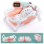 Baby BathTub, 4-in-1 Newborn to Toddler Tub with Temperature Sensor,Infant Waterproof Ear Cap and Soft Cushion included,Pink