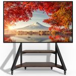 unho Mobile Floor TV Stand with Wheels and Wooden Shelves for 65 to 100 Inch TVs, Holds up to 100kg Max VESA 800x600mm Height Adjustable Heavy Duty Black