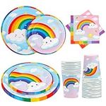 Rainbow Party Plates Cups Napkins - Fowecelt 120 pcs Rainbow Party Tableware Paper Plates Cups and Napkins Set for Kids Party Rainbow Birthday Party Supplies Decorations for 30 Guests