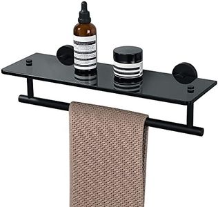 Alise Glass Shelves for Bathroom, 15.7 Inch Floating Glass Shelves for Wall,SUS304 Stainless Steel Floating Shelves for Bathroom, Toilet Room Decoration Black Finish GDL400BAR-B