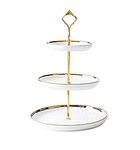 Eidoct 3 Tier Round Porcelain Tiered Cupcake Stand, Tiered Serving Stand, Dessert Stand, Serving Tray Platter for Tea Party, Wedding and Birthday (White)