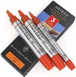 Arteza Acrylic Paint Markers, Pack of 3, A102 Orange, 1 Thin and 2 Thick (Chisel + Bullet Nib) Acrylic Paint Pens, for Metal, Canvas, Rock, Ceramic Surfaces, Glass, Wood, and Fabric