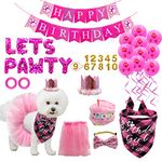 Dog Birthday Party Supplies, LMSHOWOWO Dog Birthday Bandana Girl, with Dog Birthday Hat, Bow Tie, Sticky Number, Tutu Skirt Outfit, LETS PAWTY Balloon Dog Birthday Banner Cake Toy for Dogs Pet (Pink)