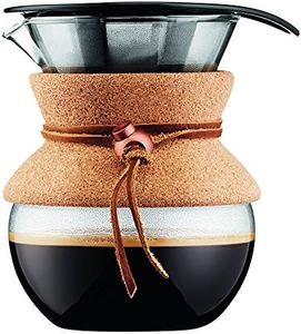 BODUM 17oz Pour Over Coffee Maker, High-Heat Borosilicate Glass with Reusable Stainless Steel Filter and Cork Grip - Made in Portugal