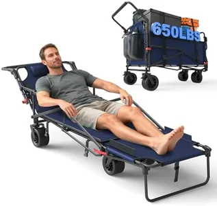 LEVELEVE Heavy Duty Folding Wagon - 2-in-1 Collapsible Cart, 650lb Capacity, All-Terrain Wheels w/Brakes & Side Pockets (Blue)