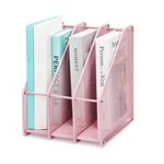 EXERZ Magazine Holder Triple Rack, Mesh Metal - 3 Compartments Vertical - Documents/Notebooks/Folder/Organiser (Light Pink)