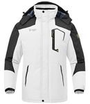 TBMPOY Men's Snowboard Winter Jacket Warm Fleece Lined Coat Windproof Skiing Hiking Mountain Waterproof Hooded Raincoat (White+Black CA L)