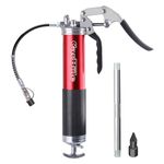 CarBole Heavy Duty Pistol Grip 6000 PSI Grease Gun, 3-Way Loading Standard 14oz CartridgesAnodized Aluminum Canister with 6 inch Rigid Extension & 12 inch Flex Hose (Red)