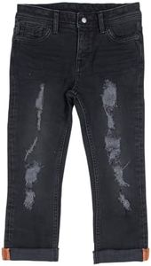 RAW X Boy's Slim Fit Stretch Jeans, Fashion Rips Destroyed Distressed Denim Pants for Boys, Jet Black - 90015, 14