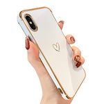 Knoowcase for iPhone XS Case iPhone X Phone Case for Girls Women Shockproof Flexible Silicone Bumper Lens Protection Luxury Plated Gold Heart Slim Anti Scratch Phone Cover for iPhone XS/X, White