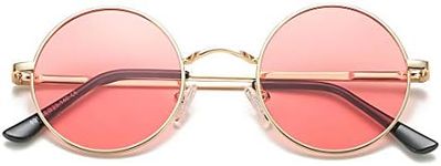 COASION Retro Small Round Polarized Sunglasses for Women Men Circle UV400 Sun Glasses, A1* Gold Frame/Clear Pink Lens, lenswidth