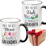 CHIEN-CHI LILI Only the Best Mom Dad Get Promoted to Grandma and Grandpa Coffee Mug Set 11oz, Pregnancy announcement Mothers Day Father's Day Mug Gift. Grandparent Mug Set of 2 Shot Mugs (Black)