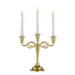 Sziqiqi Gold metal candle holder 3-arms candle stand 27cm tall wedding event candelabra candle stick, Gold