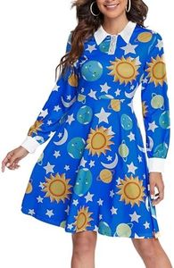 PHIXWORLD Womens Long Sleeves Aline Magic School Bus Miss Frizzle Party Costume Dress Blue Plus Size XL