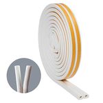 10M Rubber Weather Strip Foam Tape, D Type Self Adhesive Rubber Door Seal, Door Window Draught excluder, Door Seal Strip, Water-Proofing, Anti-Collision, Noise Muffling (White)