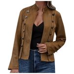 Vintage Women's Suede Long Sleeve Jacket Retro Style Faux Suede Outerwear For Fall And Winter Pants And Jacket for Women (Brown, XL)