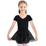 Bezioner Girls Ballet Dance Dress Black Ballet Outfit Leotard with Skirt for Girls Kids (Black,size 10-11Years)