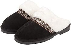 Jessica Simpson Women's Genuine Suede Plush Slip On Scuff House Slipper with Indoor/Outdoor Sole (Black, Size 7)