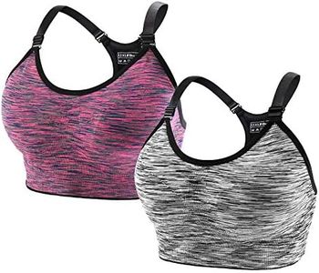 2 Piezas Sujetador Deportivo Mujer Alto Impacto, Ajustable Push Up Sujetadores Deportivos sin Aros sin Costuras con Relleno para Yoga Gimnasio Running (Negro Violeta, L)
