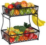 XYZLVSI 2-Tier Countertop Fruit Basket Bowl Vegetable Storage Holder for Kitchen, 13.6-Inch, Black