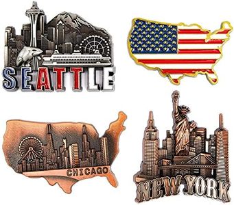 Juvale American Magnets for Fridge - Pack of 4 - New York, Chicago, Seattle, US Flag