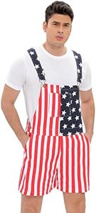 WIDEPAMY Mens Womens Patriotic American Flag Overalls Denim Bib Shorts Adjustable Strap Jean Rompers Short One Piece Jumpsuit (F02-S