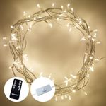Lights4fun 8m String Lights 100 LED Warm White Fairy Lights Clear Cable with Rocker Switch Plug in Mains Powered Remote Control and Timer Indoor Bedroom Party Wedding Decoration