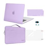 MOSISO Compatible with MacBook Air 15 inch Case 2023 2024 Release M3 A3114 M2 A2941 with Touch ID, Plastic Hard Shell&Carrying Sleeve Bag&Keyboard Cover&Webcam Cover&Screen Protector, Purple