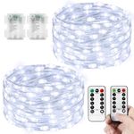 [2 Packs] Fairy Lights Battery Operated, LeMorcy Total 66ft 200LEDs Waterproof String Lights with 8 Modes Remote Timer, Twinkle Lights for Bedroom Party Garden Backyard Patio Xmas Décor (White)