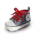 Baby Boys Girls Infant Canvas Sneakers High Top Lace up Newborn First Walkers Cribster Shoe (RED LACE 0-6 Months)