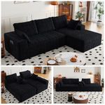 108" Cloud Sectional Couches for Living Room, Modular Sectional Sofa with Deep Seat,No Assembly Required with Throw Pillows,Flannel Fabric, for Living Room, Bedroom(Black, 108"+Right Facing Chaise)