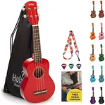Hola! Music Ukuleles for Adults, Kids & Beginners - 21" Maple Soprano Ukulele w/Bag & More - Red