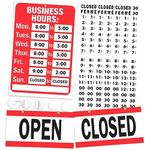 ASSURED SIGNS Open Closed Sign, Business Hours Sign Kit - Bright Red and White Colors - Includes 4 Double Sided Adhesive Pads and a Black Number Sticker Set - Ideal Open Signs for Business, Store, Office