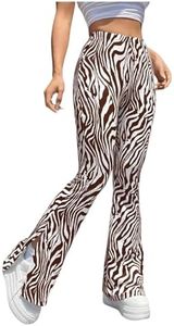 MakeMeChic Women's Leopard Pants Cheetah Print Pants Leggings Y2k High Waisted Bell Bottom Zebra Brown Large