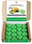 Thai Lime & Mango Wax Melts: 16 x5g PCS Heart Shaped Candles Gifts for Women, Vegan & Pet Friendly, Cruelty & Plastic Free, Mango and Lime Scented Wax Melts