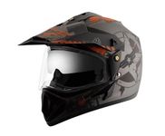 Vega Off Road Secret ISI Certified Matt Finish Full Face Dual Visor with Peak Helmet for Men and Women Outer Clear Visor and Inner Smoke Sun Visor(Dull Anthracite Black, Size:L)