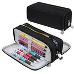 Chelory Large Capacity Pencil Case Big Pencil Bag Pouch 3 Compartment Pen Cases for Office Organizer High Storage Makeup Bag Men Women Adults, Black