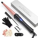 Hair Curling Wand, 0.5-1Inch Tapered Curling Iron, Professional Ceramic Hair Curler Wand with Adjustable Digital Temperature, Dual Voltage, Auto Shut-Off