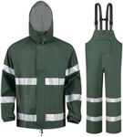 Crivce Rain Suits for Men Waterproof Heavy Duty,Reflective Rain Gear Jacket and Bib Overalls for Outdoor Fishing Construction Green S
