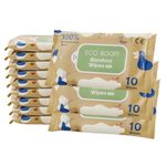 ECOBOOM, 100% Biodegradable Bamboo Wet Wipes, 99.7% Pure Water (120 Wipes - 12 Packs of 10)